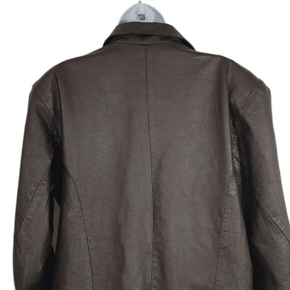 Vintage 80's Atlantic Beach Leather Trench Coat in Dark Chocolate Brown Large - Picture 5 of 10